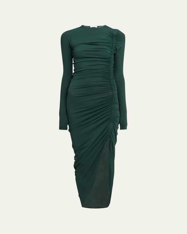 Ruched Long Sleeve Asymmetric Jersey Dress